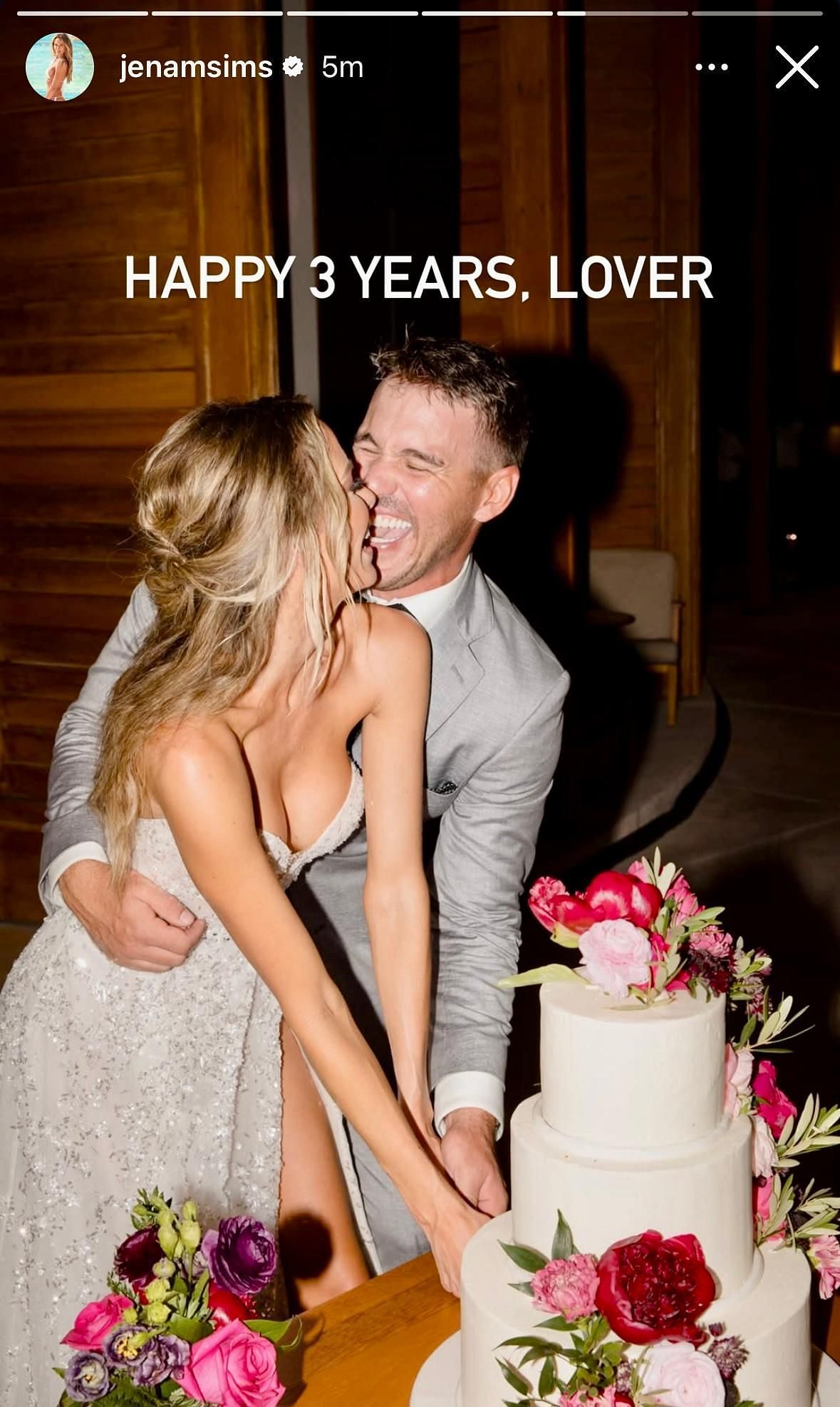 Jena Sims's Instagram story, Jena Sims and Brooks Koepka's wedding photo
